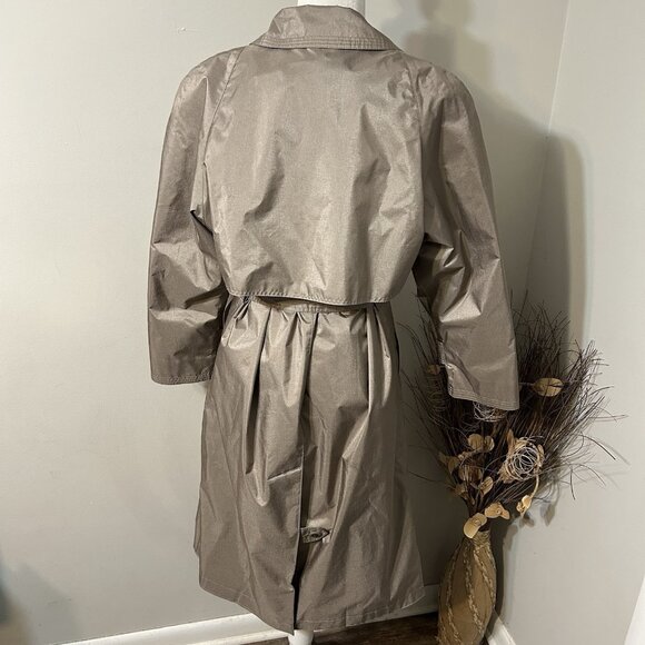 Vtg Fleet Street 80's Trench Rain Coat Women Petite Metallic Beige Jacket Sz 4P - Picture 2 of 10